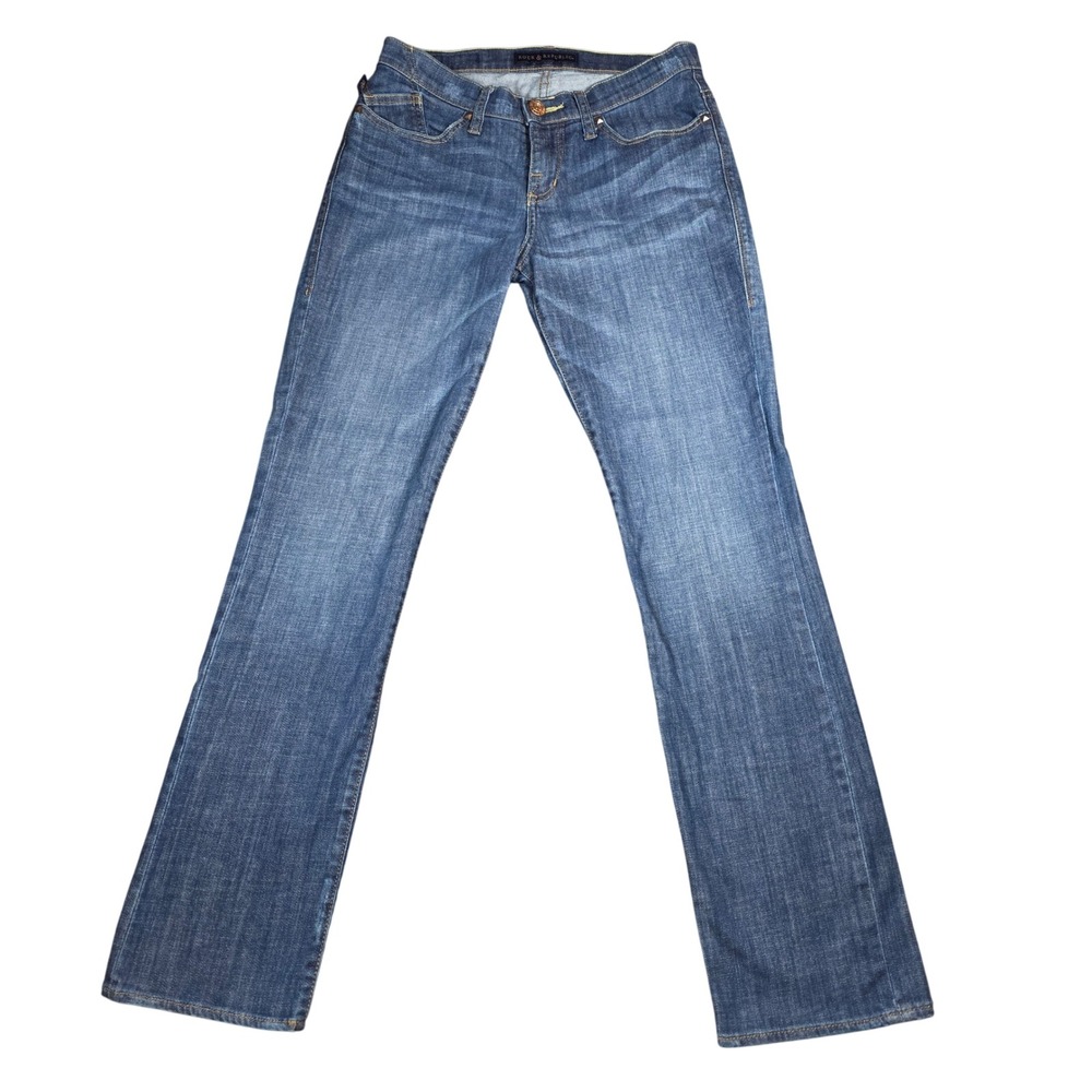 Rock & Republic Sadie Bootcut Jeans Medium Wash Rhinestone Logo Size 6M R011536